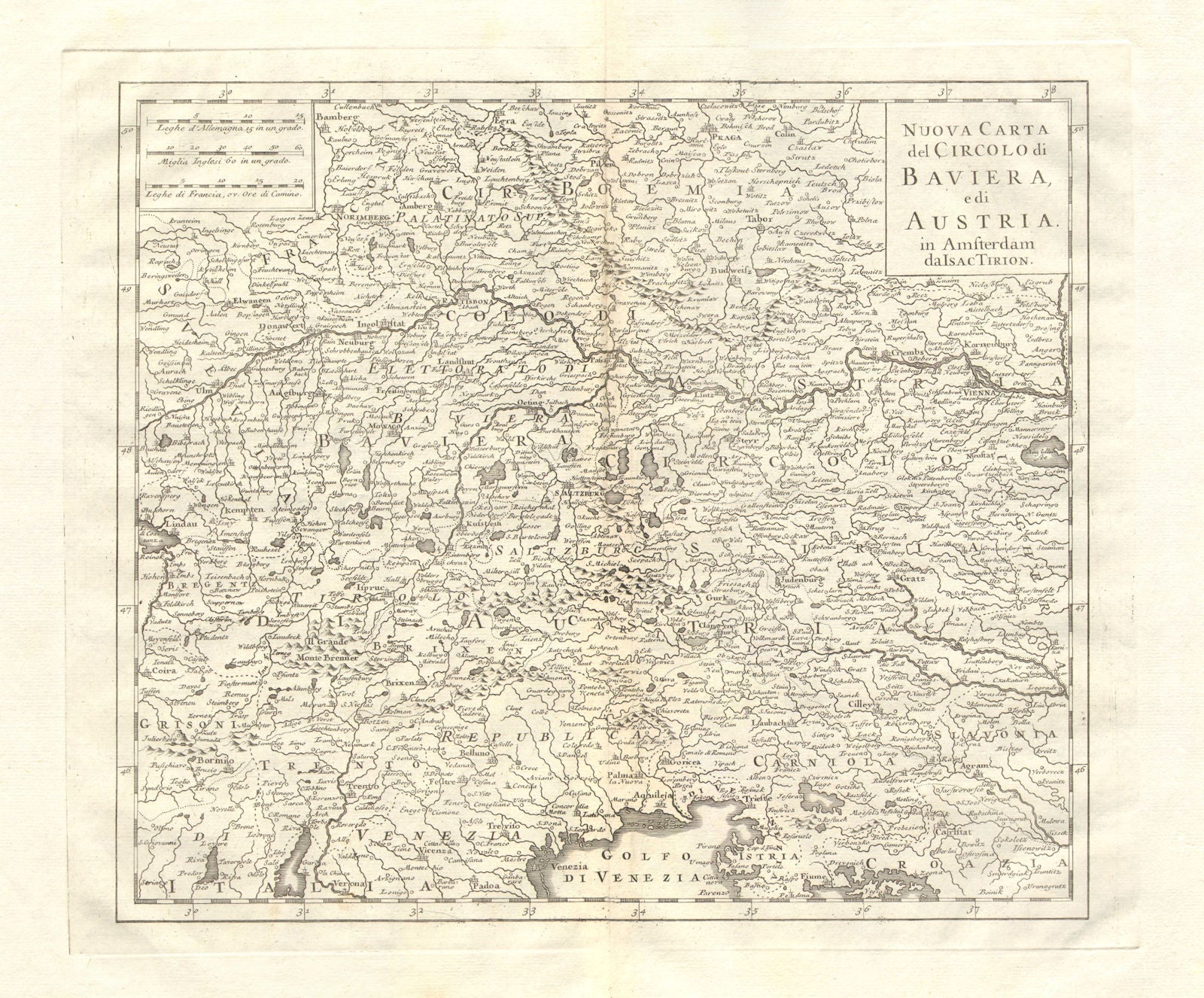 'Nuova Carta del Circolo di Baviera e di Austria by Isaak TIRION 1740 old map